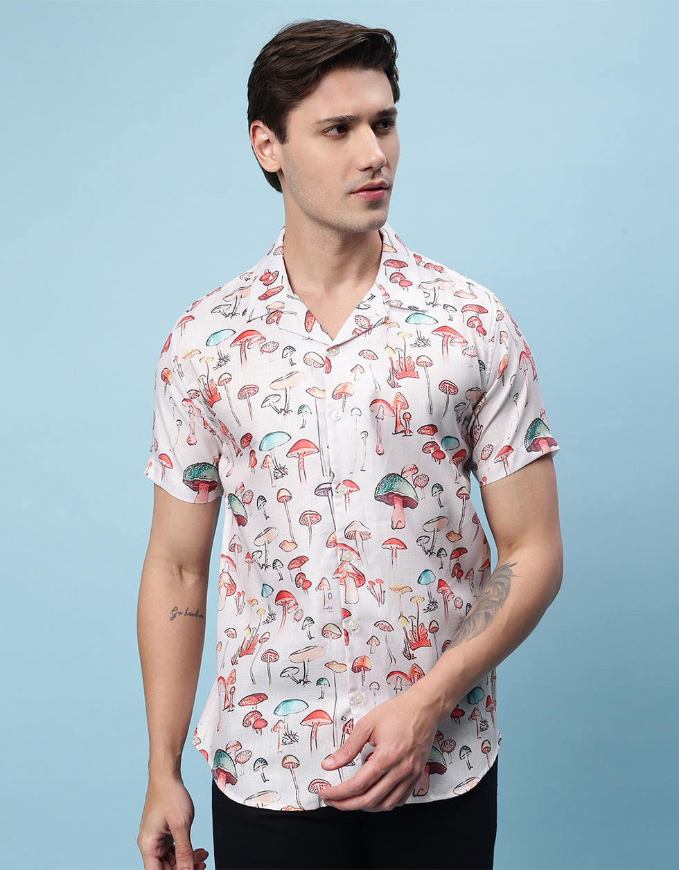 White Tropical Printed Casual Shirt Veirdo