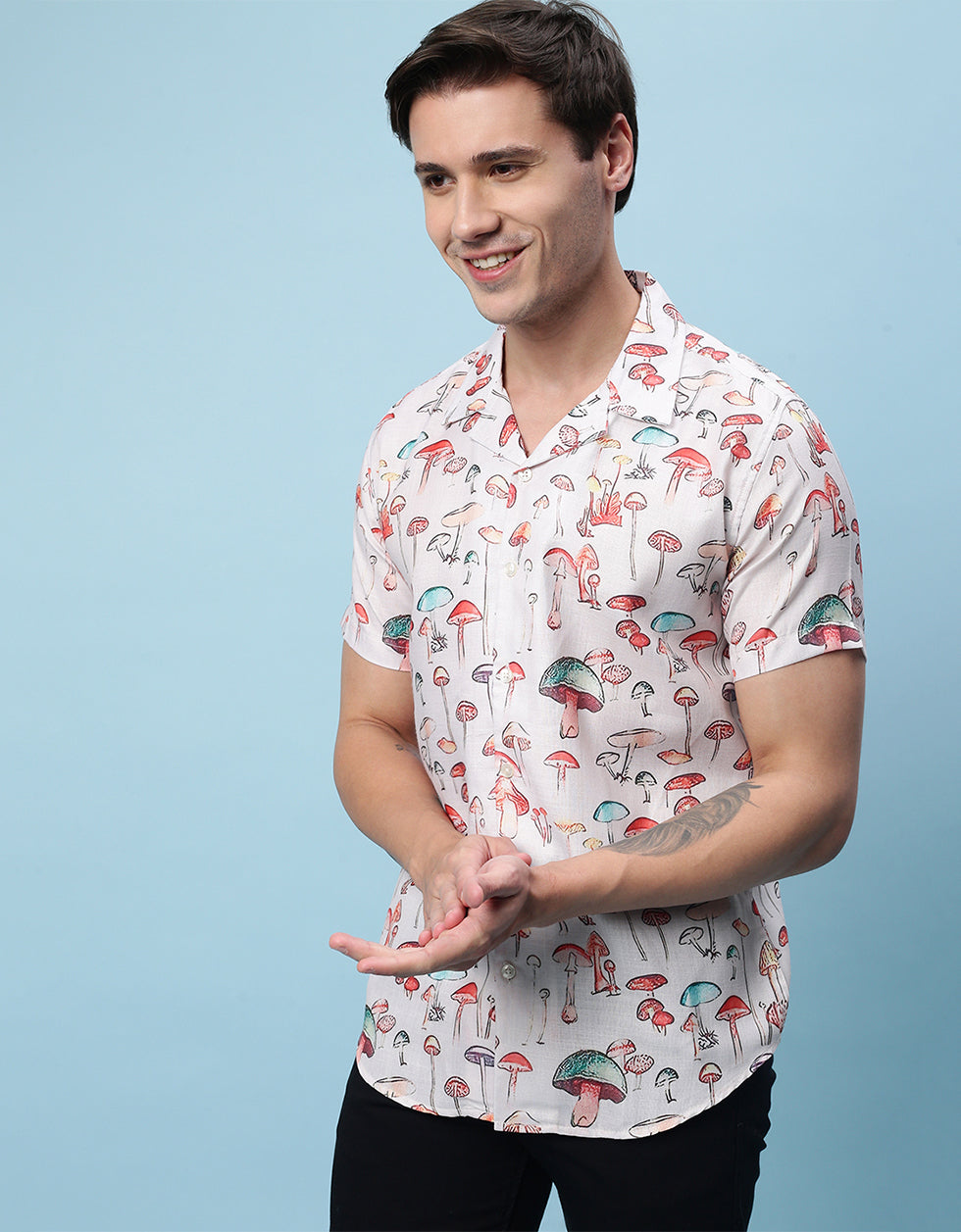 White Tropical Printed Casual Shirt Veirdo