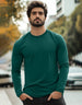 Green Plain Full Sleeves Regular Fit T-shirt