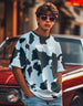 Cow Black Oversized All Over Animal Printed Half Sleeve T-shirt