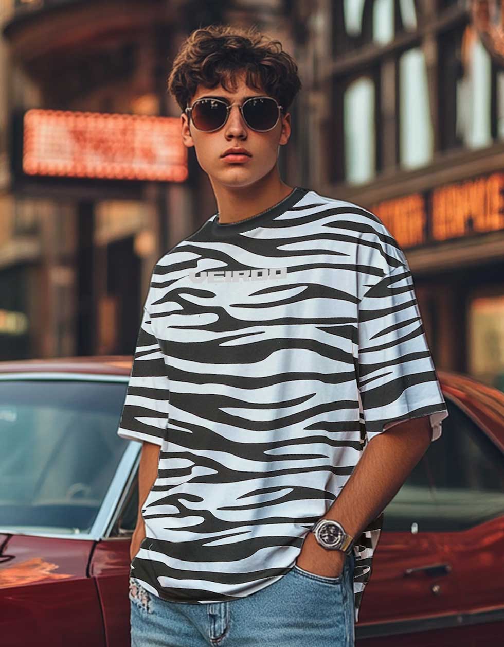 Zebra Print Men's Oversized All Over Animal Print T-shirt