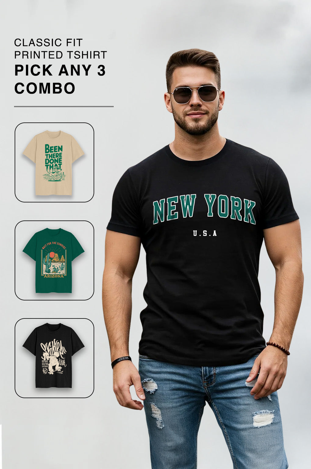 Pick any 3 | Classic Fit Printed T-shirt Combo