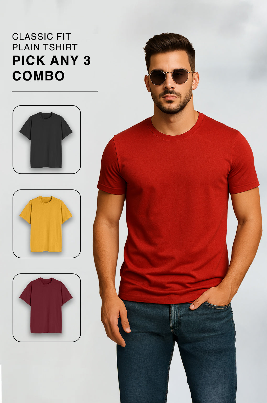 Pick any 3 | Classic Fit Plain T-shirt Combo