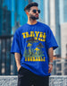 Travel Blue Oversized Chest Graphic Printed T-shirt
