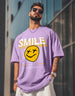 Smile Lilac Oversized Chest Graphic Printed T-shirt