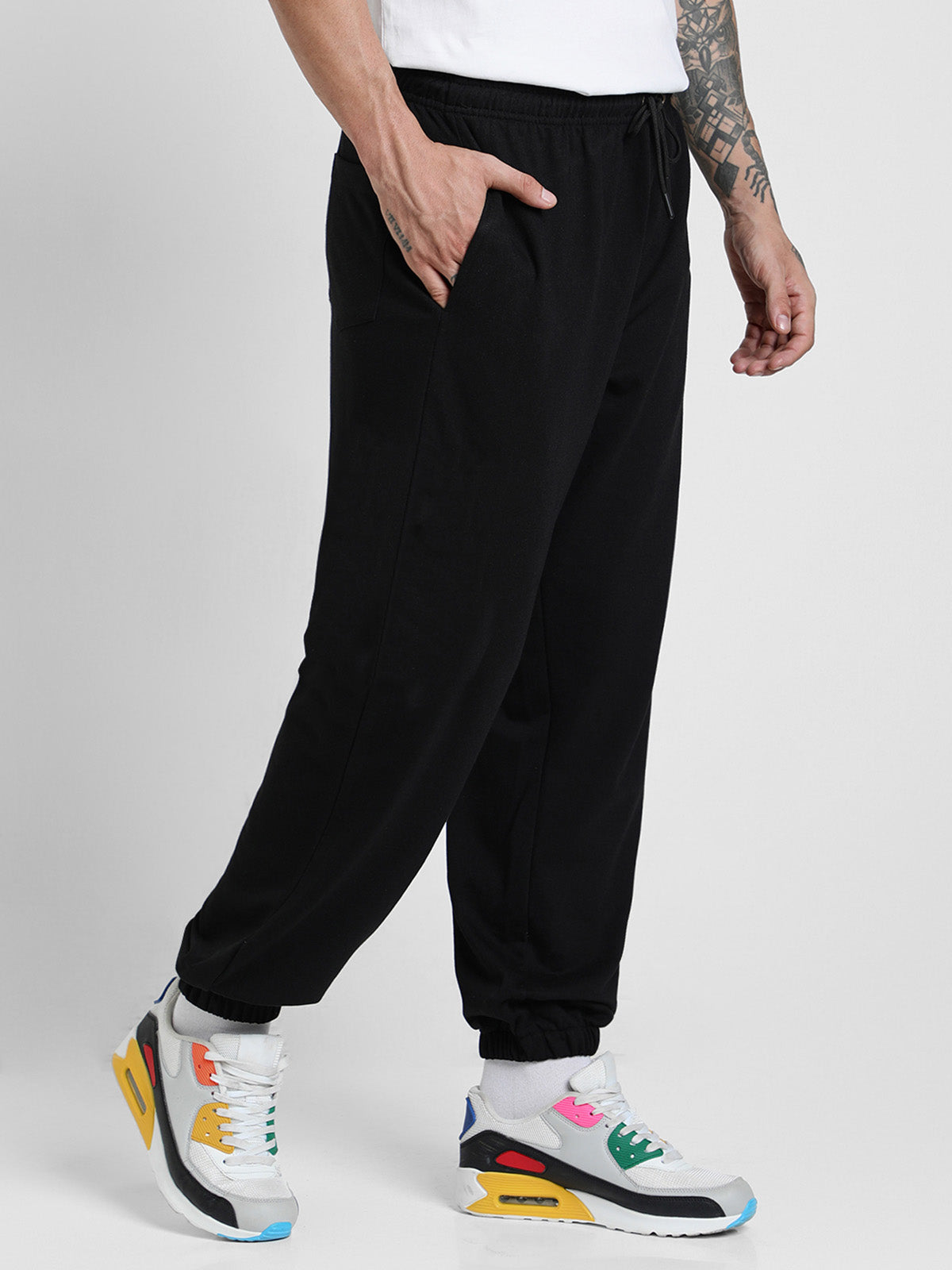 Black Solid Baggy Fit Joggers