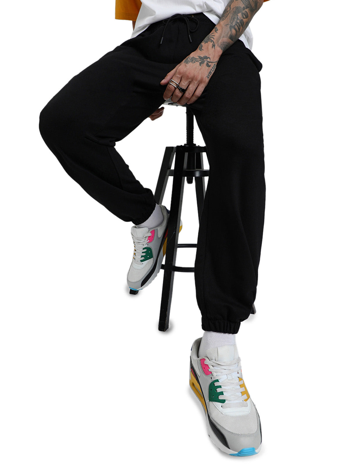 Black Solid Baggy Fit Joggers