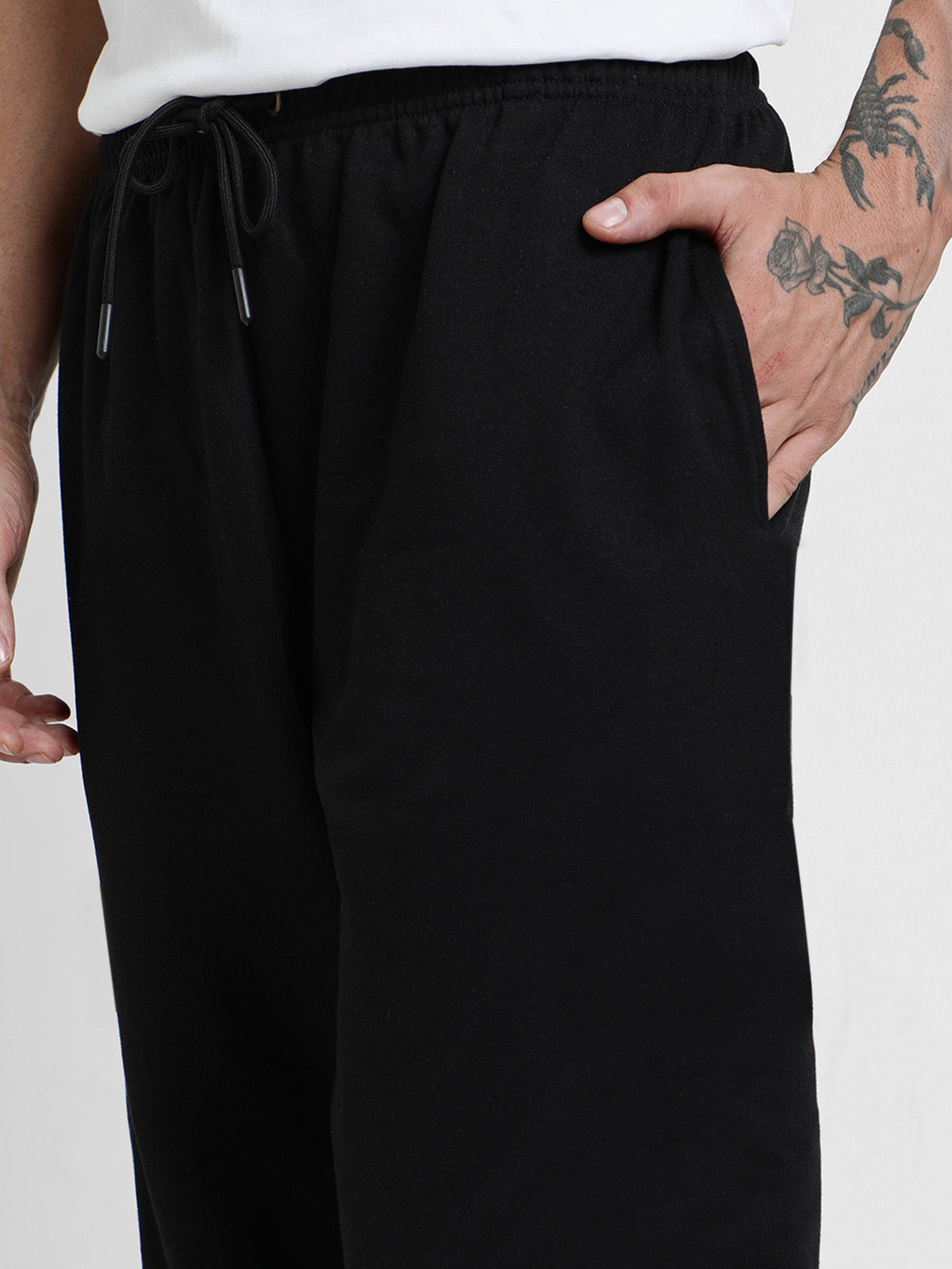 Black Solid Baggy Fit Joggers