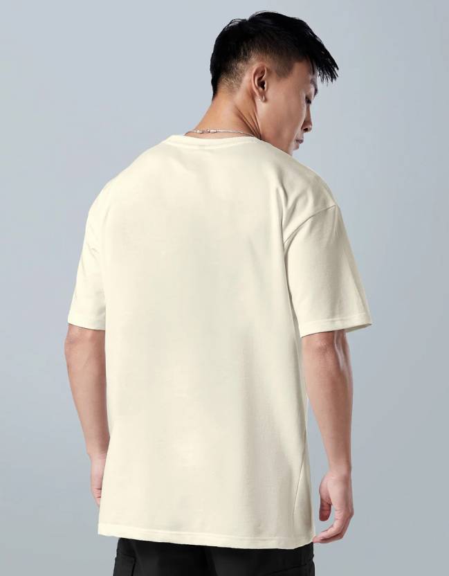 Punk Beige Oversized Placement Graphic Printed T-shirt