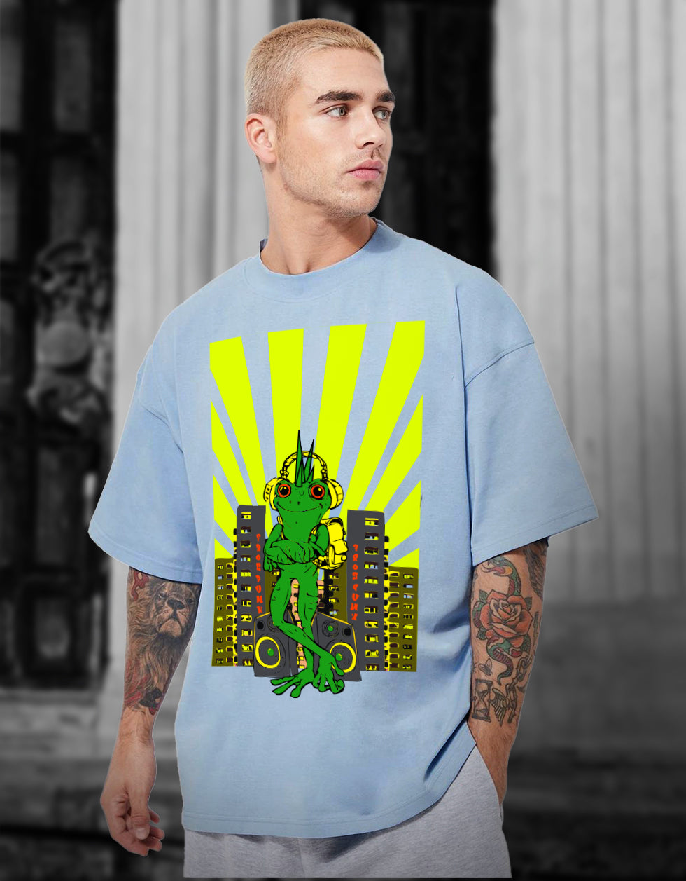 Blue Frog Oversized Chest Graphic Printed T-shirt