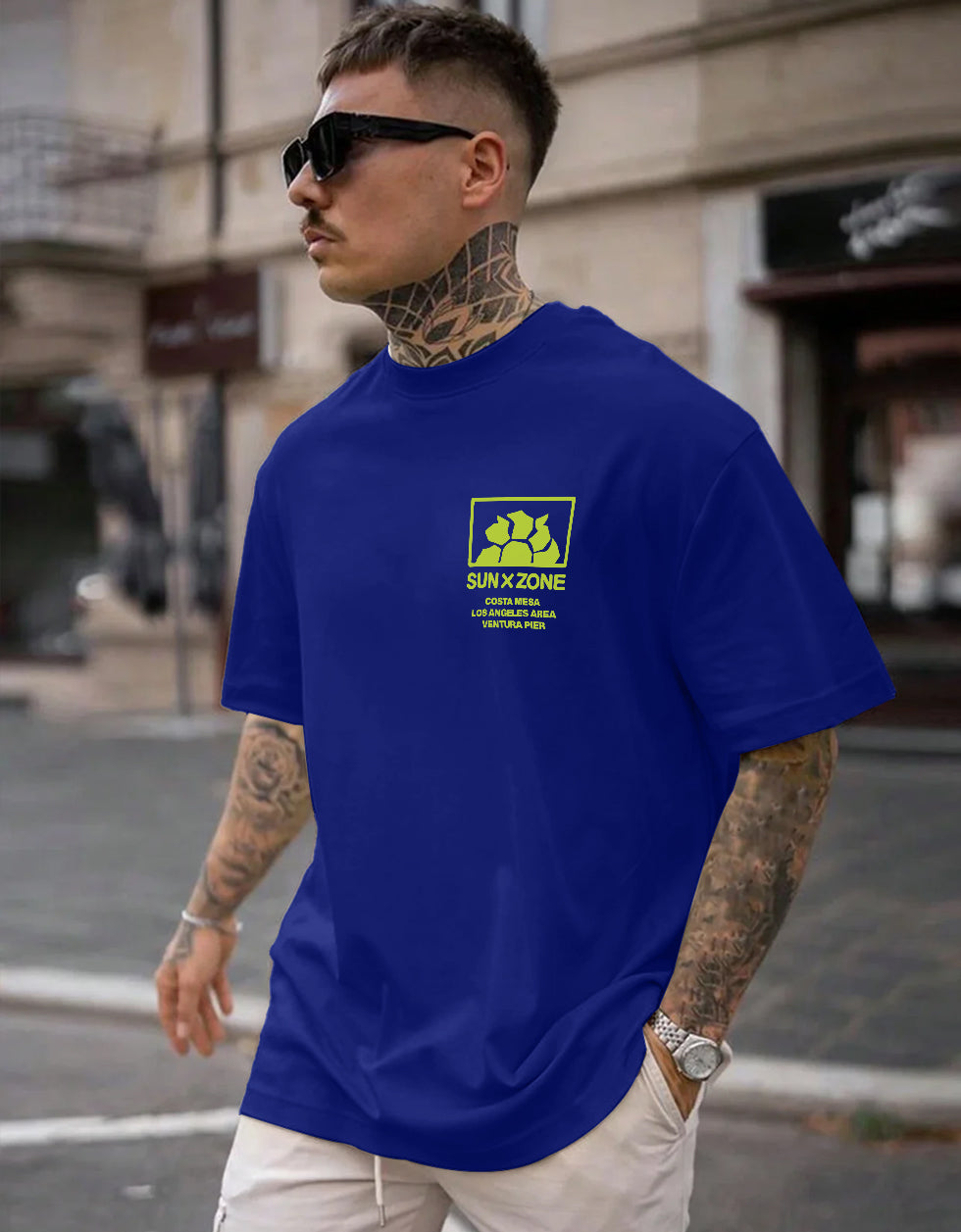 Veirdo Blue Oversized Back Graphic Printed T-shirt