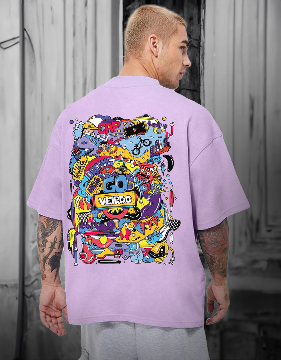 Doodle Lilac Oversized Back Graphic Printed T-shirt