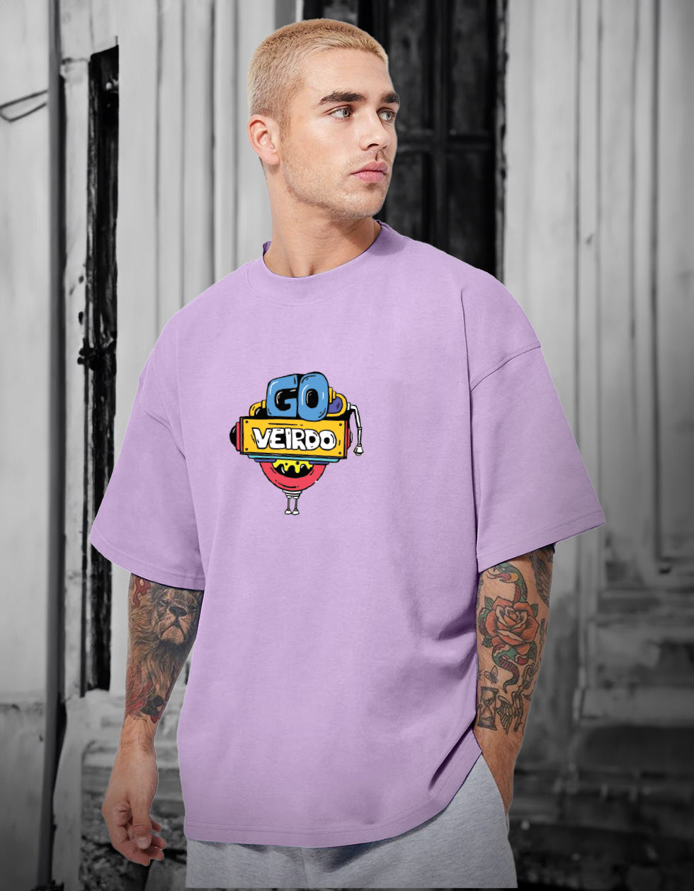 Doodle Lilac Oversized Back Graphic Printed T-shirt