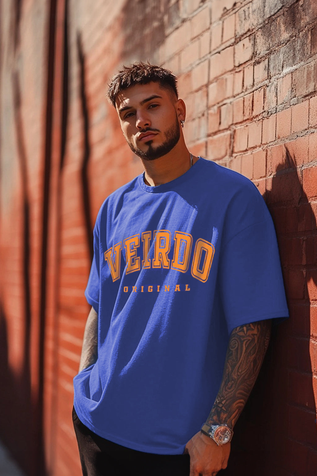 Veirdo Original Royal Blue Oversized Typography Brand Printed  T-shirt