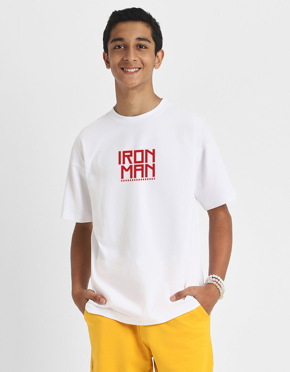 Ironman White Oversized Graphic Back Printed Boys T-shirt