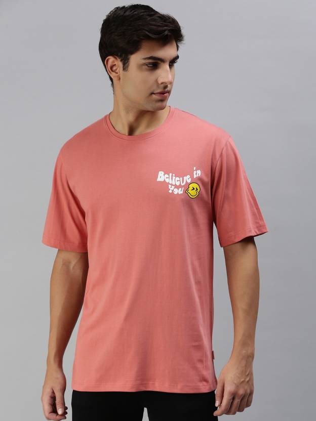 Believe in You Peach Oversized Pocket Graphic Printed T-shirt