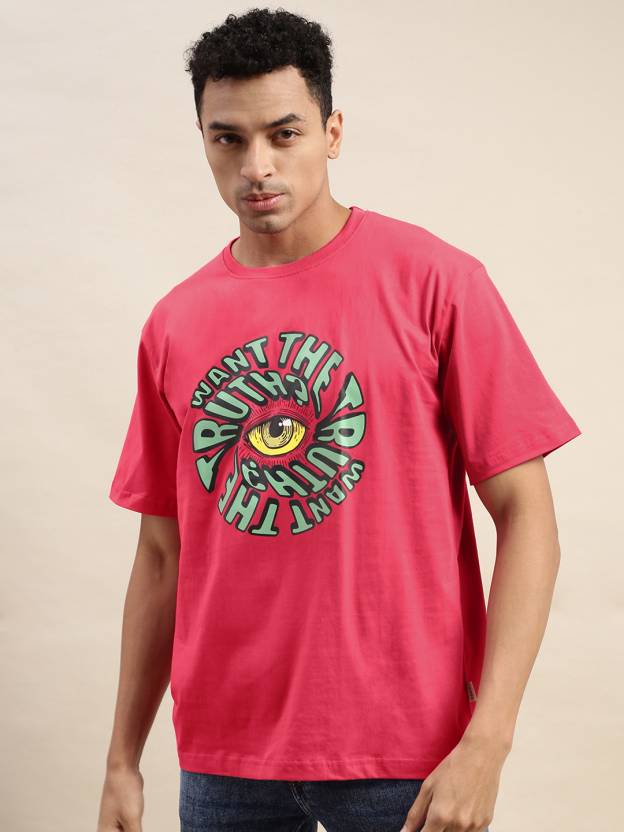 Want The Truth?Magenta Oversized Chest Graphic Printed T-shirt