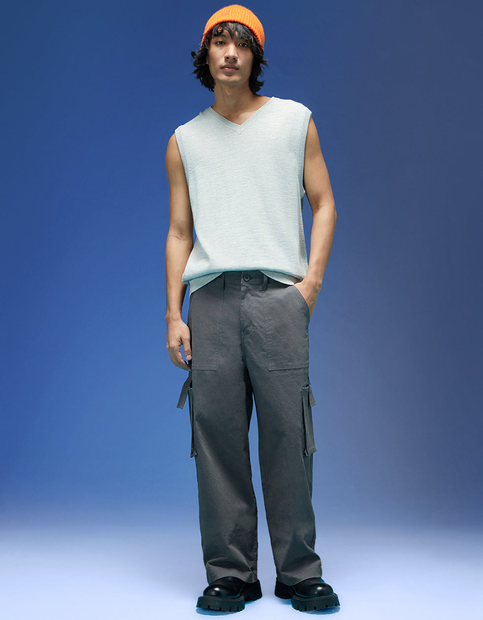 Grey Bellow Pocket Woven Cargo Pant