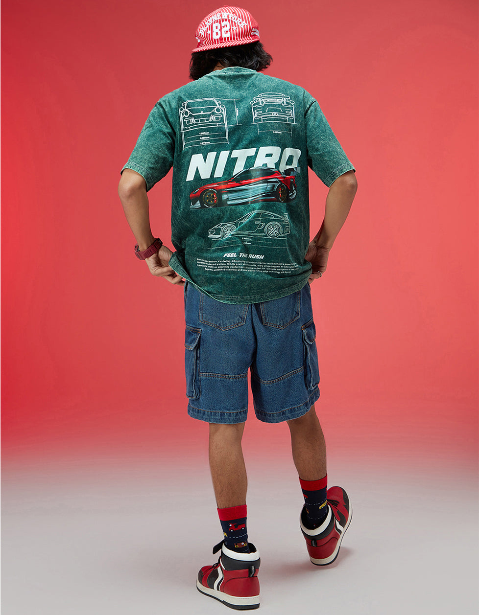 NITRO Oversized Acid Washed Graphic Back Printed Exclusive T-shirt