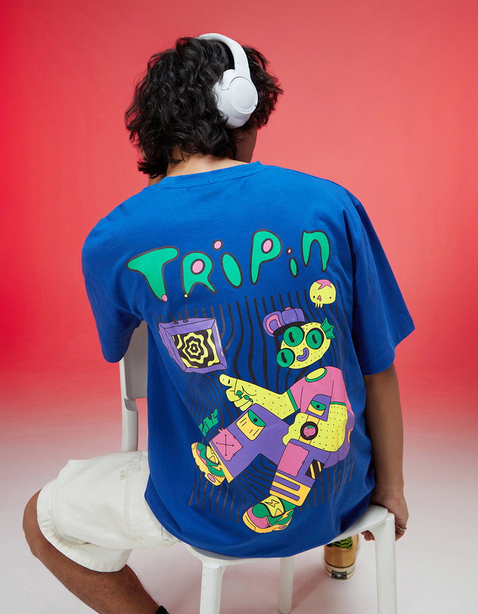 Tripin Royal Blue Oversized Printed Exclusive T-shirt