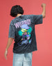 Wild Boy Black Oversized Acid Washed Graphic Back Printed Exclusive T-shirt