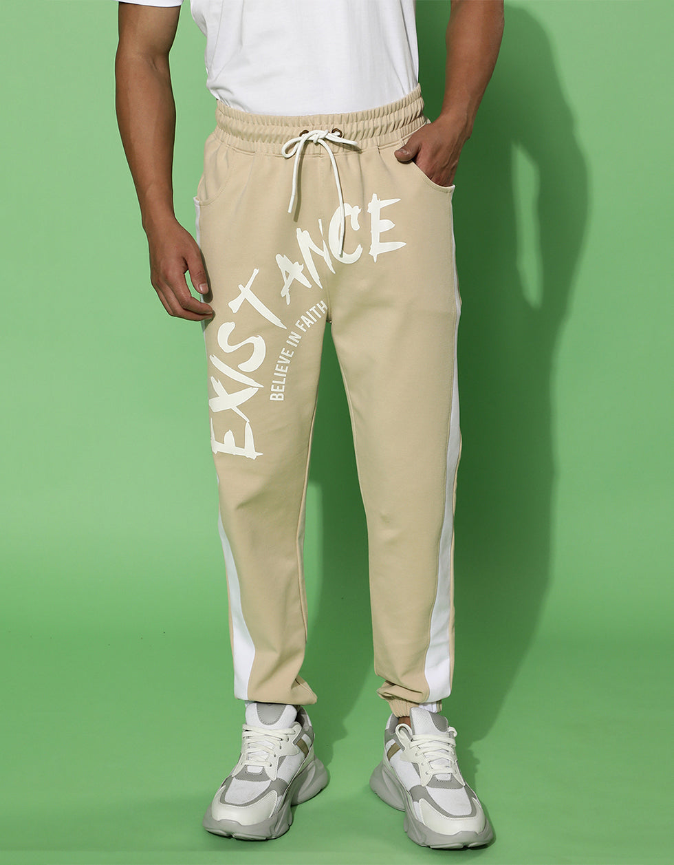 Beige Graphic Printed Track Pant
