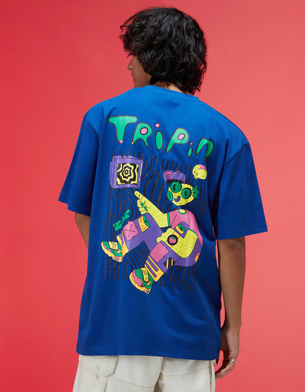 Tripin Royal Blue Oversized Printed Exclusive T-shirt