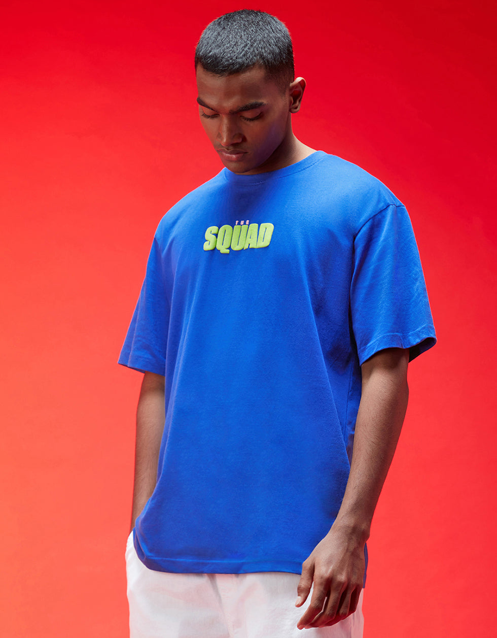 Squad Royal Blue Oversized Puff Printed Exclusive T-shirt