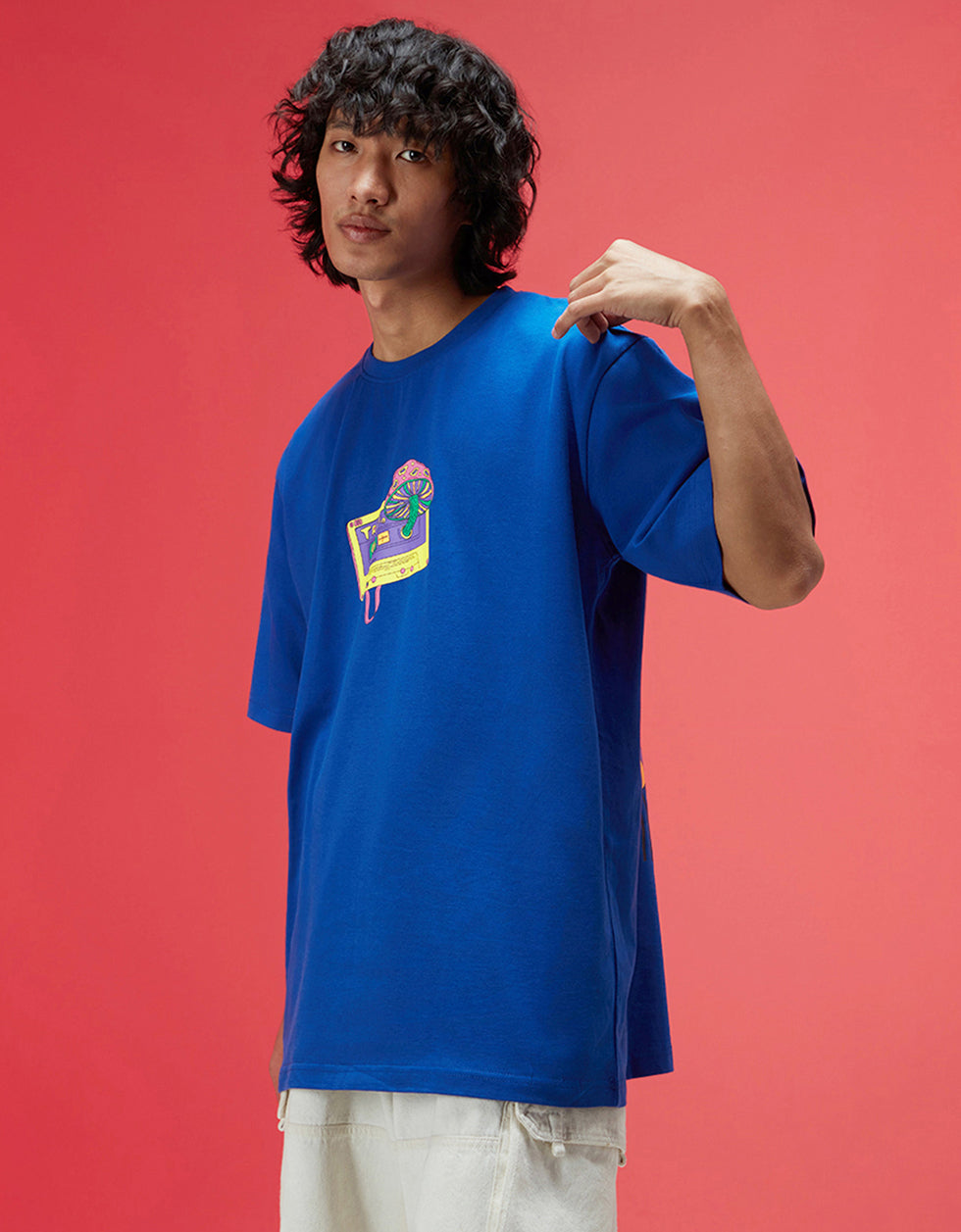 Tripin Royal Blue Oversized Printed Exclusive T-shirt