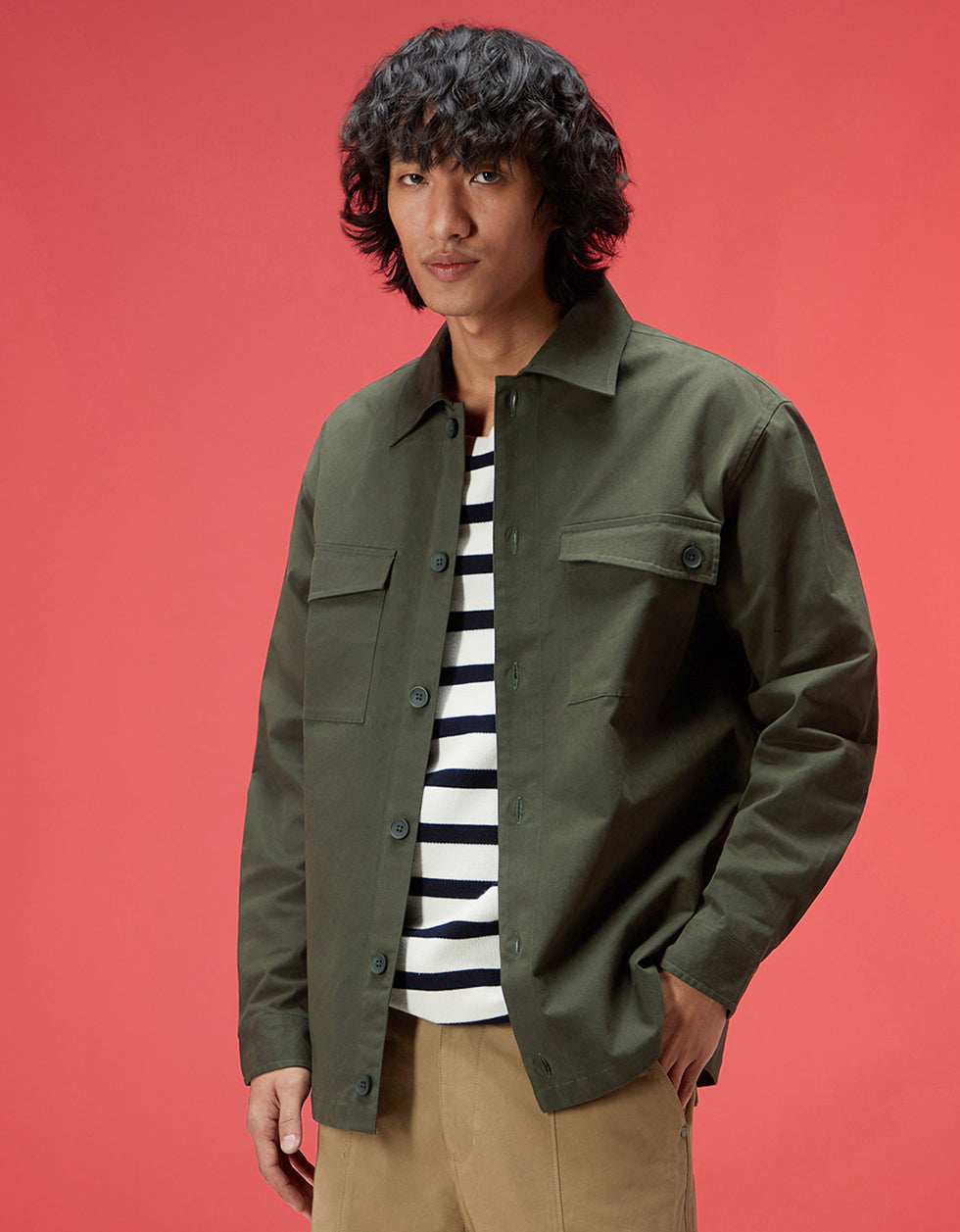 Olive Veirdo Exclusive Premium Button Detail Shacket