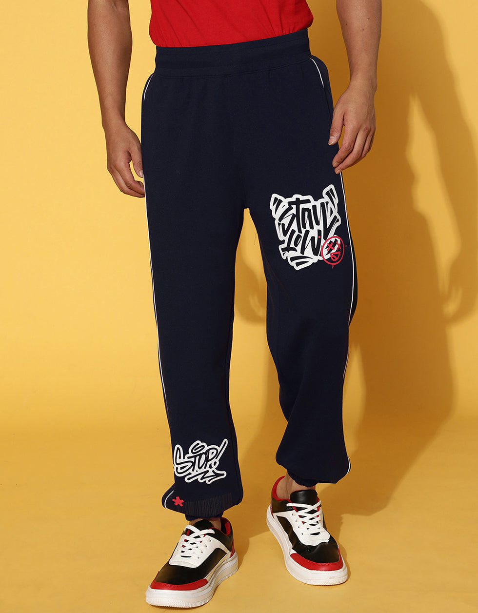Navy Peony Placement Graphic Printed Track Pant