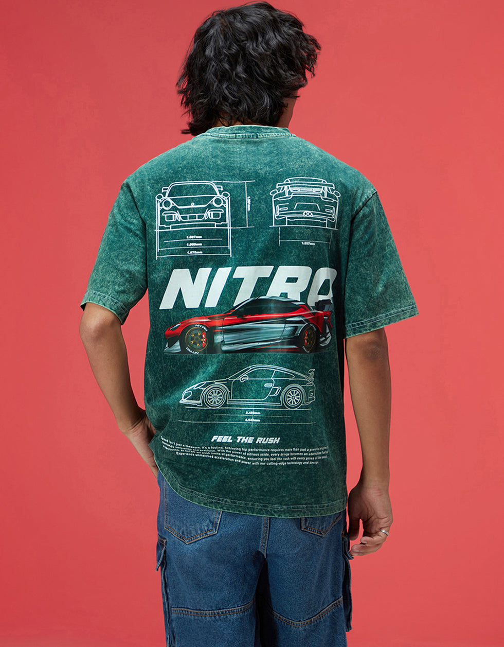 NITRO Oversized Acid Washed Graphic Back Printed Exclusive T-shirt