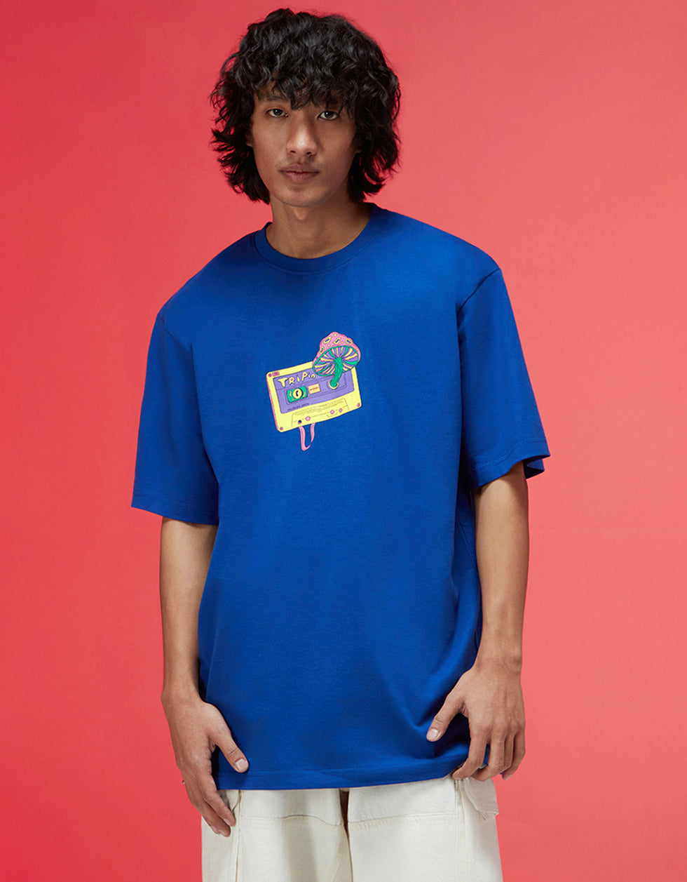 Tripin Royal Blue Oversized Printed Exclusive T-shirt