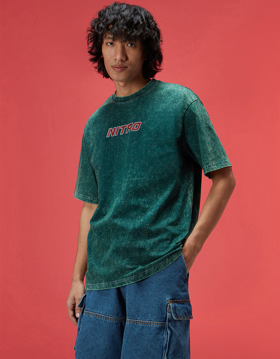 NITRO Oversized Acid Washed Graphic Back Printed Exclusive T-shirt