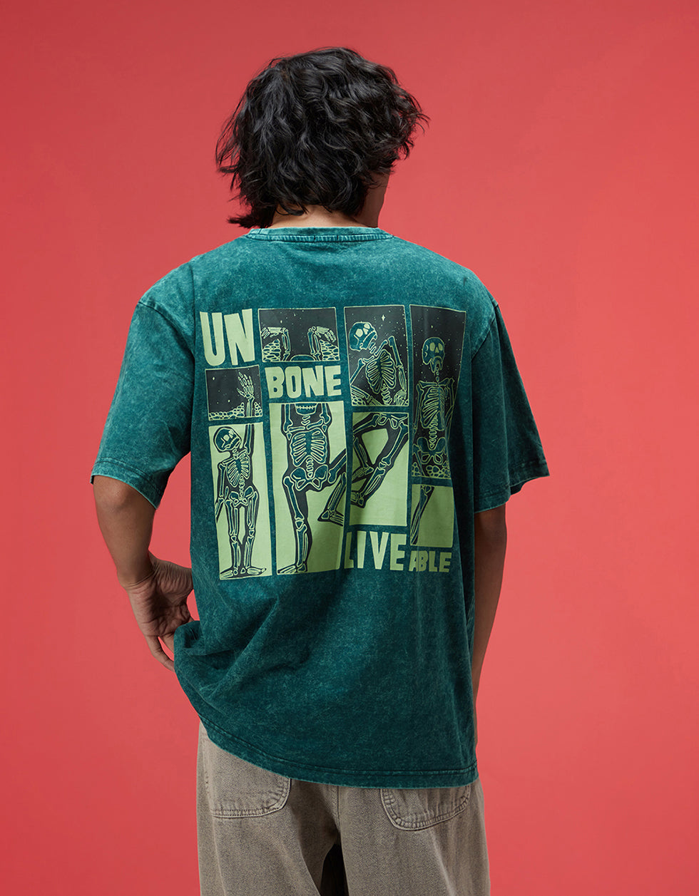 UNBONE Oversized Acid Washed Graphic Back Printed Exclusive T-shirt