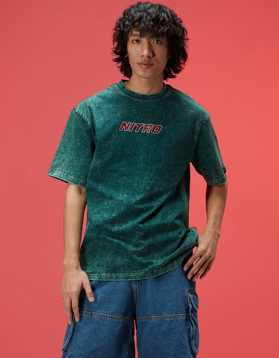 NITRO Oversized Acid Washed Graphic Back Printed Exclusive T-shirt