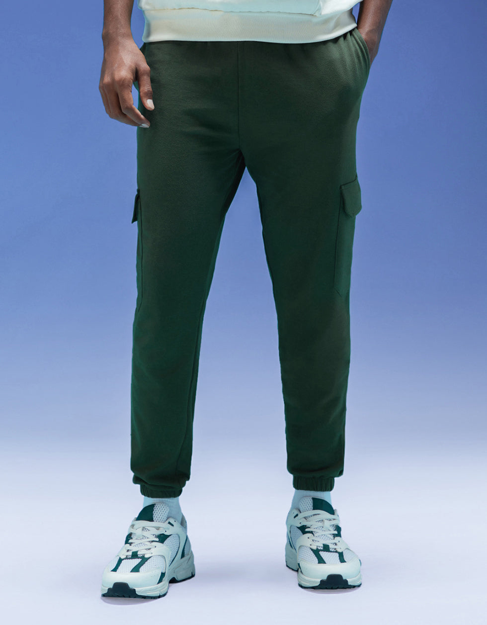 Olive Green Solid Baggy Fit Cargo Joggers