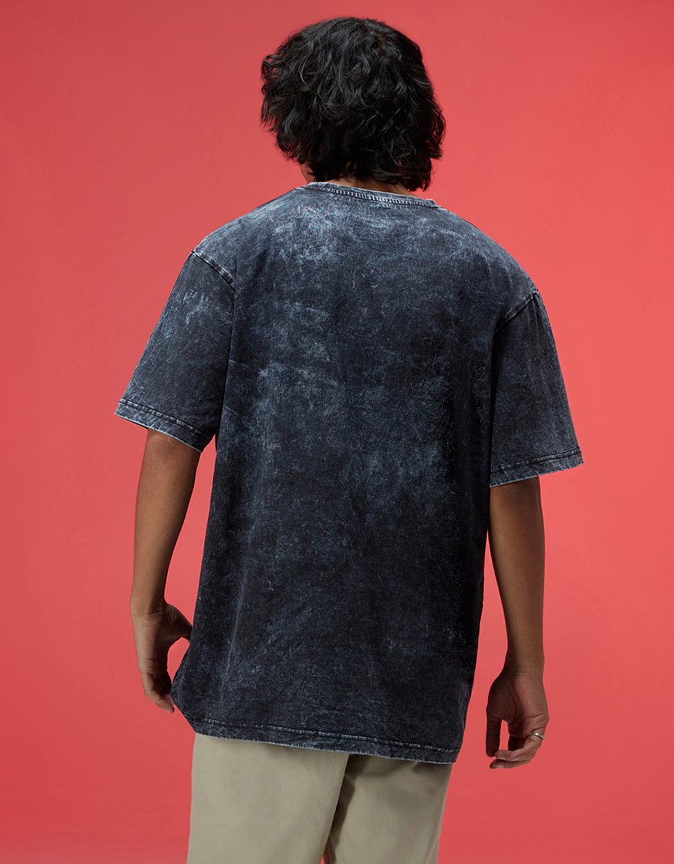 Krak Black Oversized Acid Washed Graphic Back Printed Exclusive T-shirt