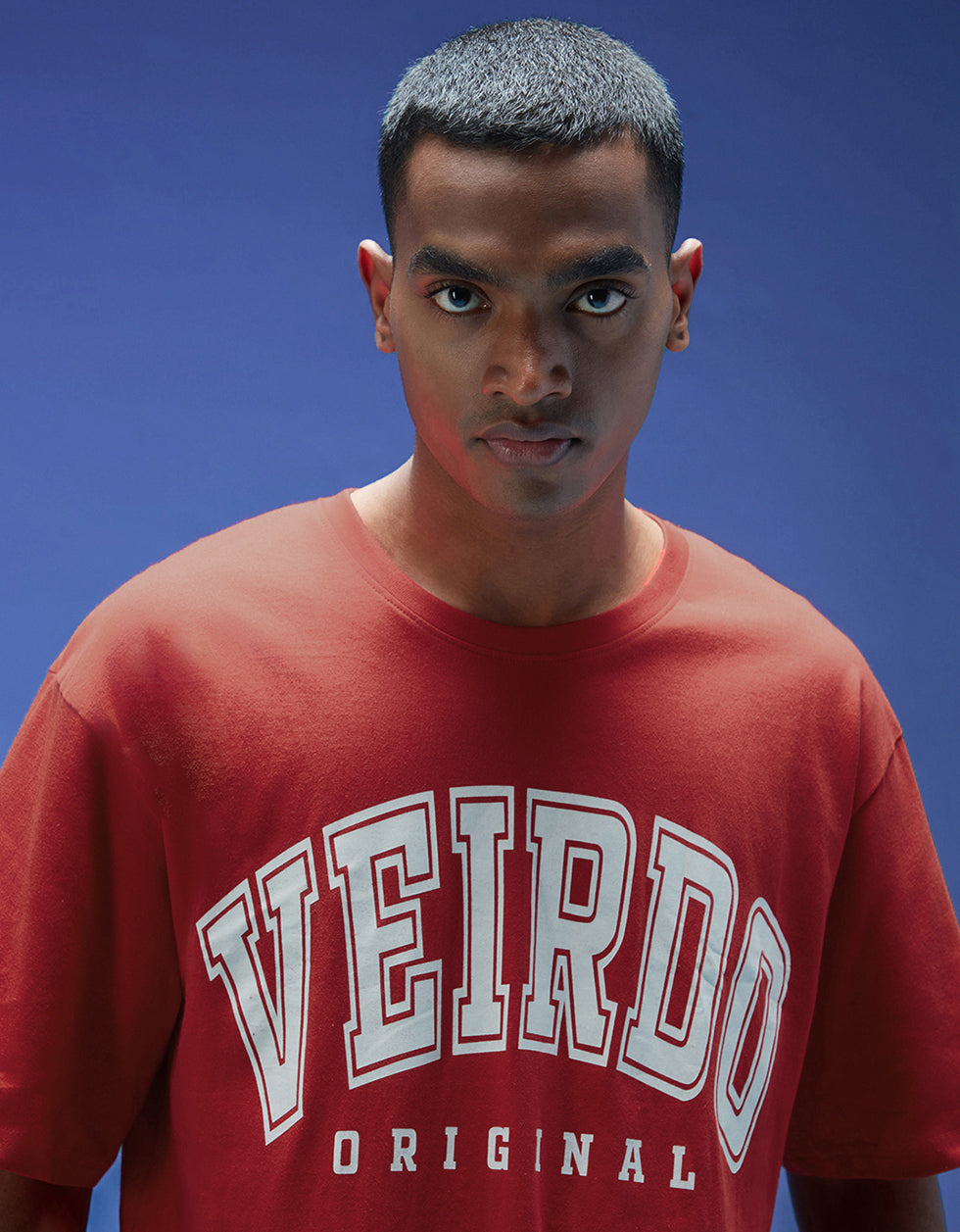 Veirdo Original Red Oversized Typography Brand Printed Tshirt