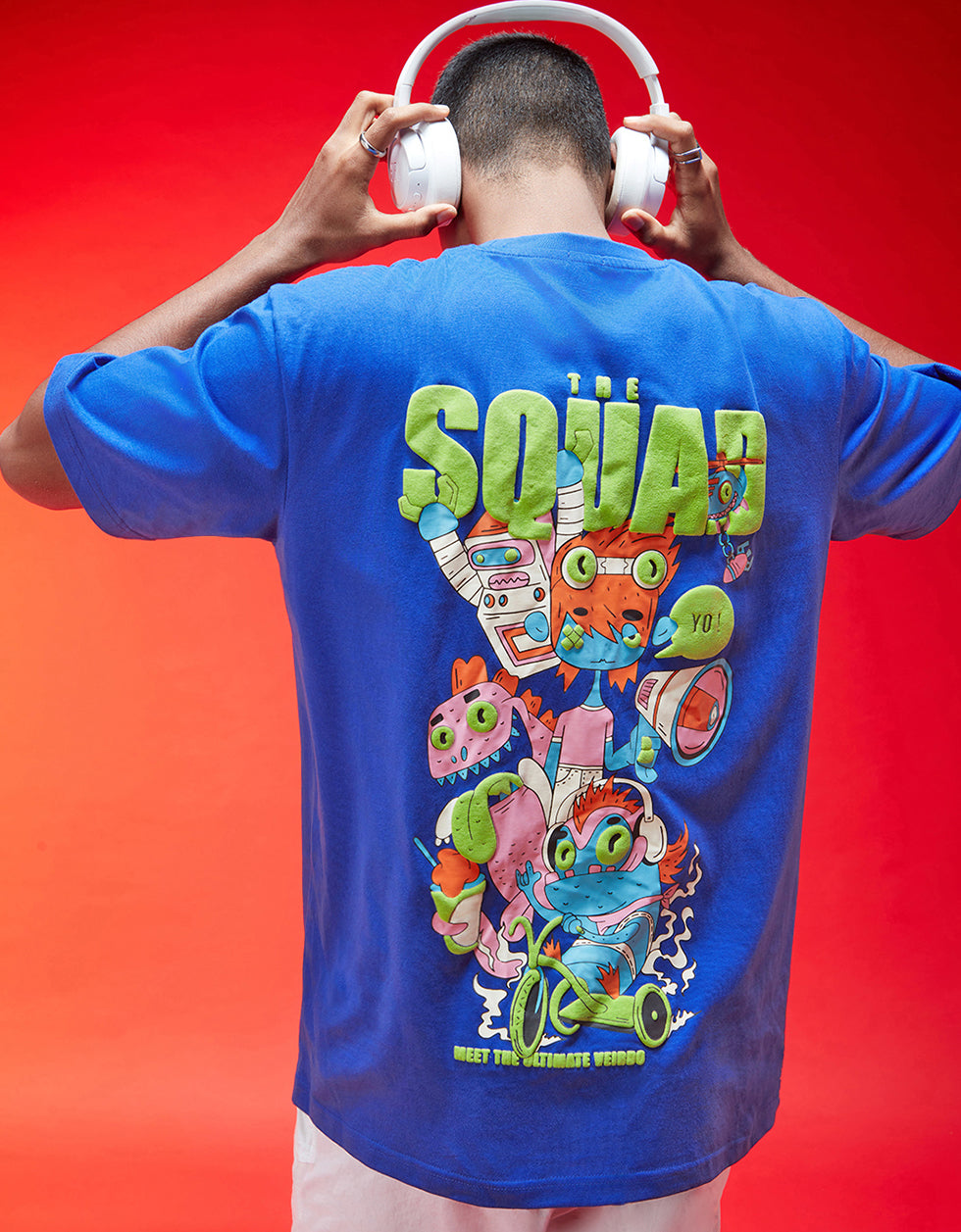 Squad Royal Blue Oversized Puff Printed Exclusive T-shirt