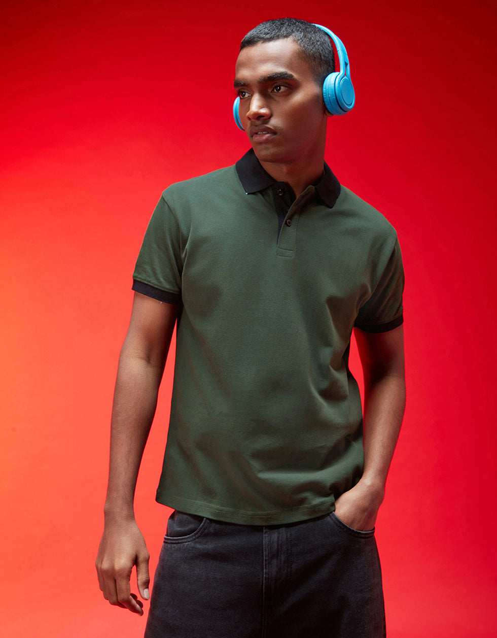 Olive Cotton Polo T-shirt