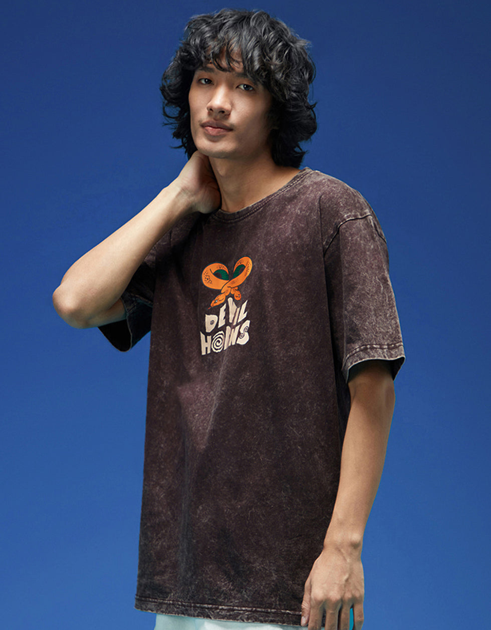 Devil Horn Oversized Acid Washed Graphic Back Printed Exclusive T-shirt