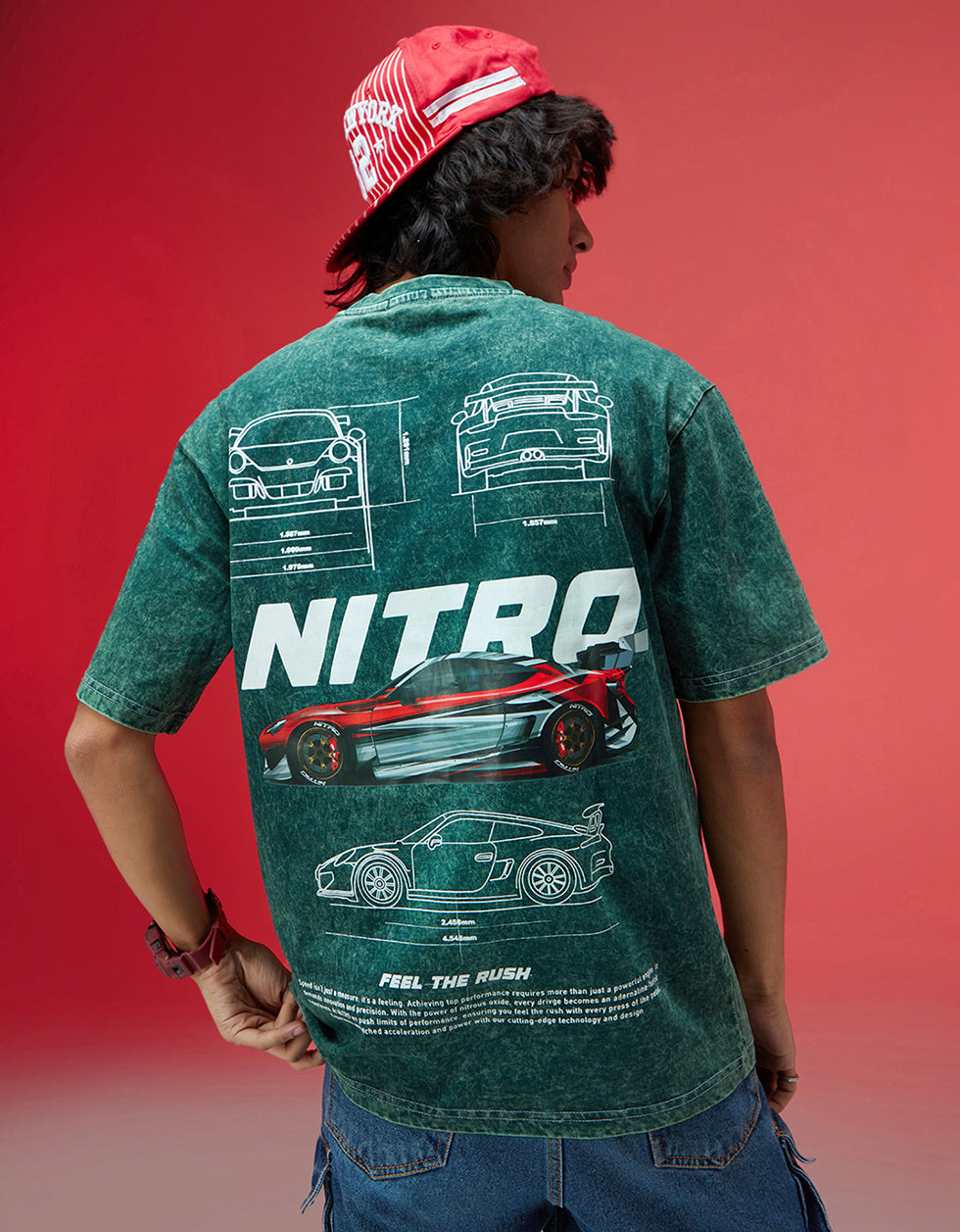 NITRO Oversized Acid Washed Graphic Back Printed Exclusive T-shirt