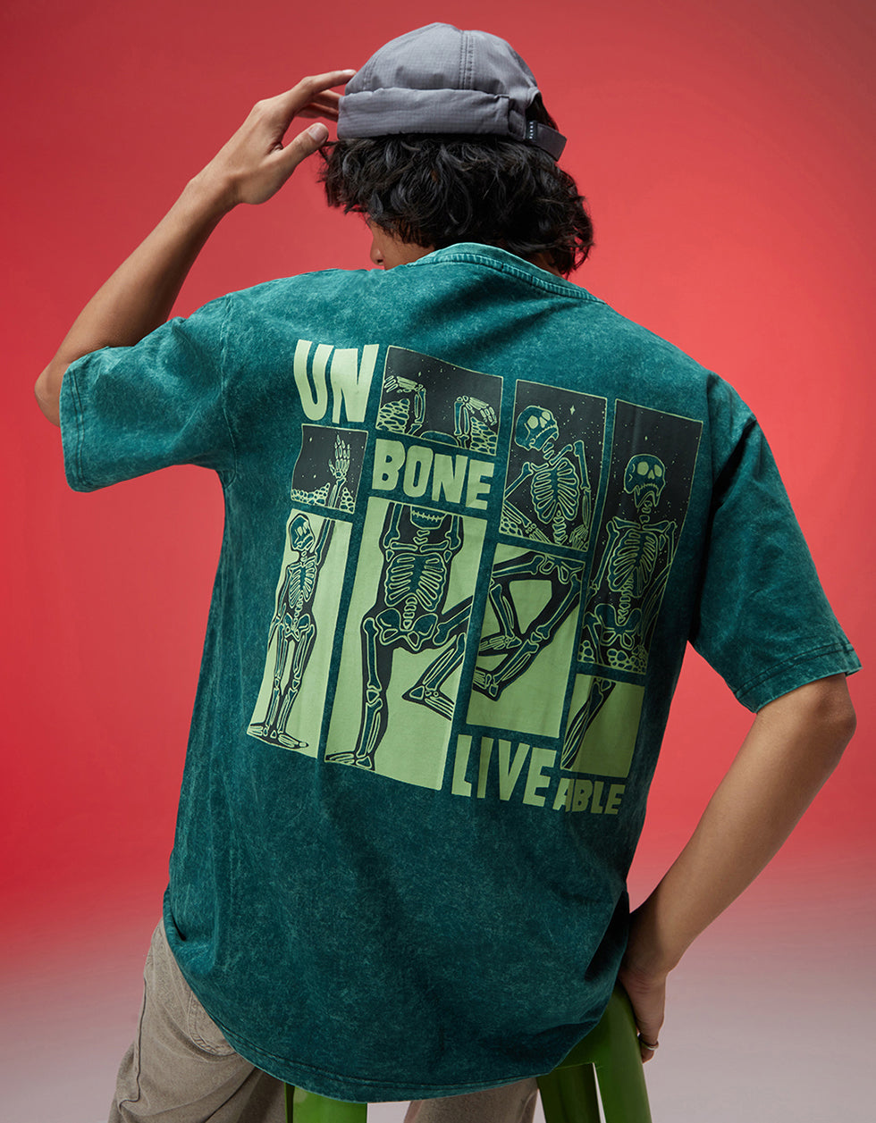 UNBONE Oversized Acid Washed Graphic Back Printed Exclusive T-shirt