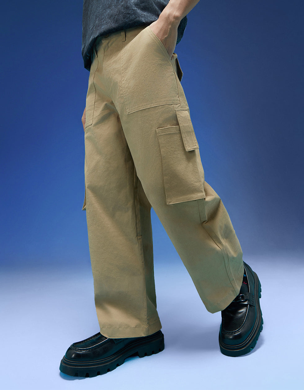 Beige Bellow Pocket Woven Cargo Pant