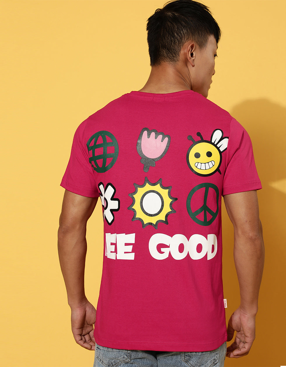 Be Good Regular Fit Viva Magenta Graphic Back Printed Tshirt