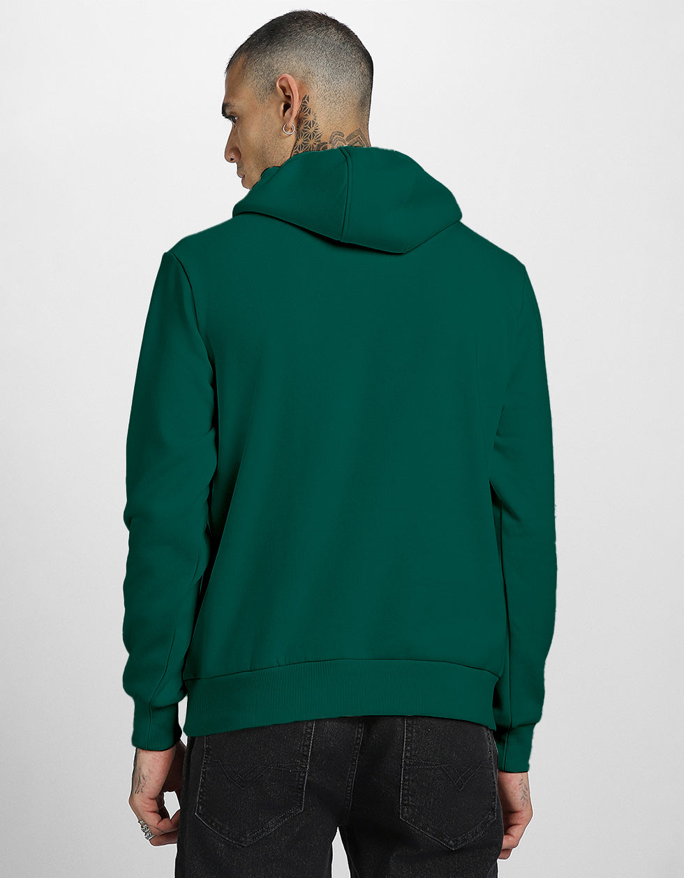 Dark Green Plain Regular Fit Hoodie