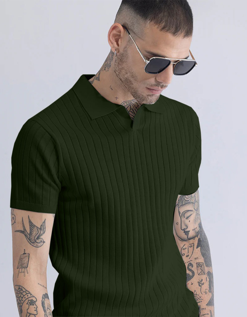 Olive Ribbed Flatknit Textured Regular Fit Exclusive Polo T-Shirt
