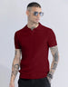 Wine Ribbed Flatknit Textured Regular Fit Exclusive Polo T-Shirt