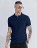 Navy Ribbed Flatknit Textured Regular Fit Exclusive Polo T-Shirt